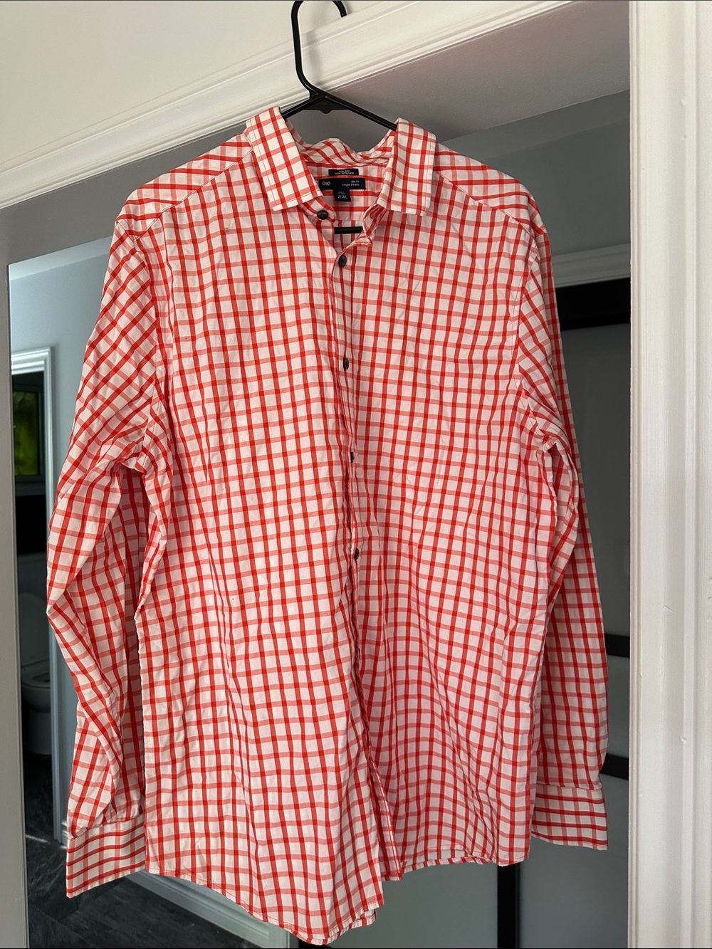 GAP Men's  Orange and White Checked Dress Shirt